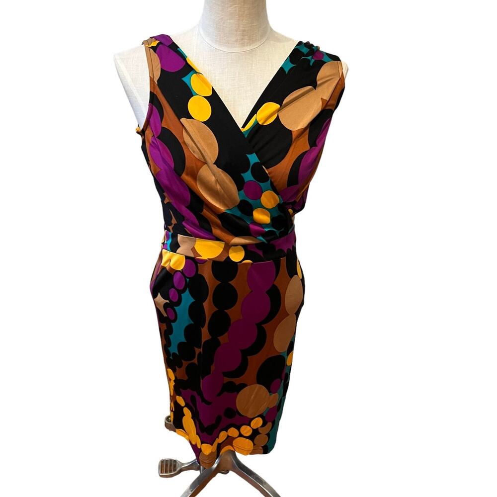 Julie Brown 60s print Bold Jewel Tone Silk Dress S
